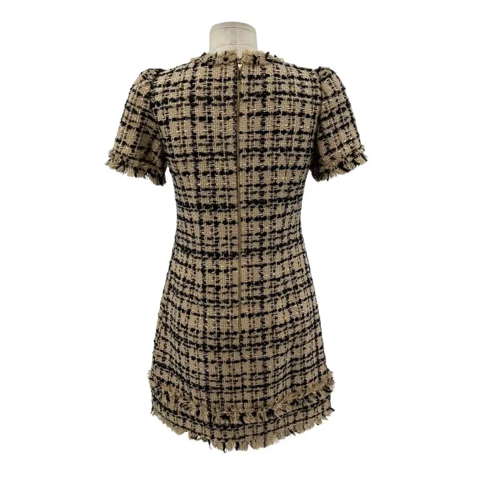 Kate Spade Two-Tone Tweed Dress Shift‎ Mini Check Plaid Tan Black Size US 2 - Picture 10 of 14